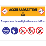 Bord Acculaadstation met pictogrammen en tekst