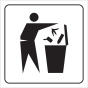 Wit bord met pictogram voor aanduiden van een plaats van een afvalbak