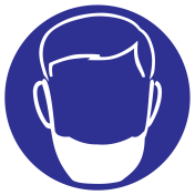 Blauw bord met pictogram om aan te duiden dat een baardnet verplicht is