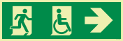 Fotoluminescerend bord met pictogram nooduitgang beperkte mobiliteit rechts ISO 7010