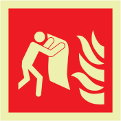 Fotoluminescerend bord met pictogram van een blusdeken volgens ISO 7010