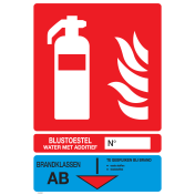 Identificatie bord van een brandblusser met brandklassen AB
