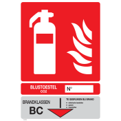 Identificatie bord van een C02 brandblusser met brandklassen BC