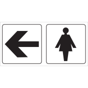 Bord met pictogram voor aanduiding ruimte voor dames met pijl naar links