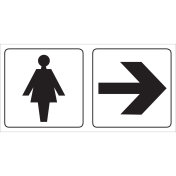 Bordje met pictogram voor aanduiding ruimte voor dames met pijl naar rechts