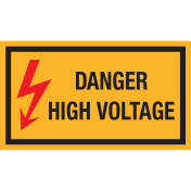 Bord met pictogram en tekst "Danger High Voltage"