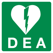 Bord met pictogram en tekst DEA