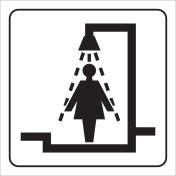 Wit bord met pictogram voor aanduiding douche voor dames