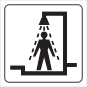 Wit bord met pictogram voor aanduiden ruimte met douche voor heren