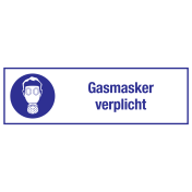 Bord met pictogram en tekst om aan te duiden dat een gasmasker verplicht is
