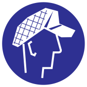 Blauw bord met pictogram om aan te duiden dat een haarnet voor heren verplicht is