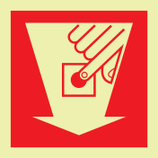 Fotoluminescerend bord met pictogram van een handbrandmelder met pijl