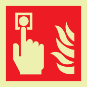 Fotoluminescerend bord met pictogram van een handbrandmelder volgens ISO 7010