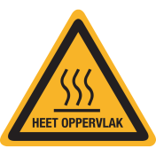 Bord met pictogram en tekst "Heet oppervlak"