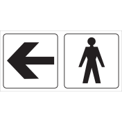 Bord met pictogram voor aanduiding ruimte voor heren met pijl naar links
