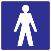 Bord met pictogram van een heer voor aanduiding ruimte met toilet of kleedruimte