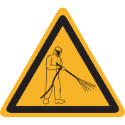 Bord met pictogram hogedrukspuit