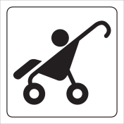 Wit bord met pictogram voor aanduiden stalling kinderwagens