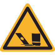 Bord met pictogram knelgevaar voor voeten