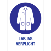 Bord met pictogram en tekst Labjas verplicht