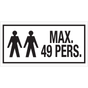 Bord Maximaal 49 Personen - wit tekstbord met rode tekst