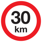Bord met pictogram maximale snelheid 30km