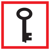 Bord met pictogram van een noodsleutel