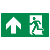 Bord met pictogram nooduitgang rechtdoor linkerhand