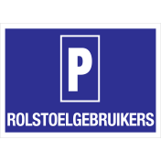 Blauw bord met pictogram P voor aanduiden parkeerplaats voor rolstoelgebruikers