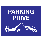 Blauw bord met pictogram voor aanduiden wegsleepregeling ivm privé parking