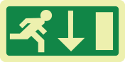 Fotoluminescerend bord met pictogram nooduitgang naar beneden