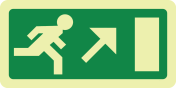 Fotoluminescerend bord met pictogram nooduitgang rechts omhoog