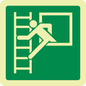 Fotoluminescerend bord met pictogram vluchtladder raam ISO 7010