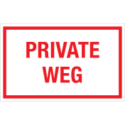 Bord Private Weg - wit tekstbord met rode tekst