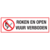 Bord met pictogram en tekst roken en open vuur verboden
