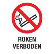Bord met pictogram en tekst roken verboden volgens iso7010