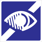 Blauw bord met pictogram voor aanduiden ruimte voor mensen met een visuele beperking