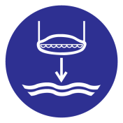 Blauwe sticker met pictogram om aan te duiden sloep laten zakken