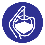 Blauw bord met pictogram om aan te duiden dat de sloopklemmen losgemaakt moeten worden