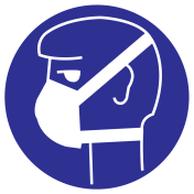 Blauw bord met pictogram voor aanduiding mondmasker verplicht