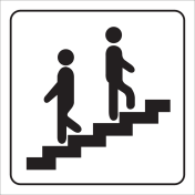 Wit bord met pictogram voor aanduiding trap omhoog en omlaag