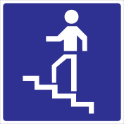 Blauw bord met pictogram voor aanduiding trap omhoog