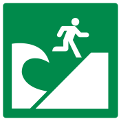 Bord met pictogram tsunami evacuatie gebied ISO 7010