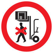 Bord met pictogram verboden onder de heftruck te lopen