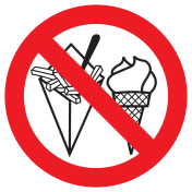 Bord met pictogram patat en ijs verboden