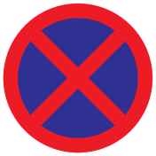 Bord met pictogram parkeren en stilstaan verboden