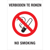 Bord met pictogram en tekst verboden te roken no smoking