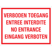 Bord Toegang Verboden - NL, EN, DU en FR - wit met rode tekst