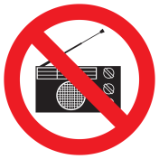 Bord met pictogram radio verboden