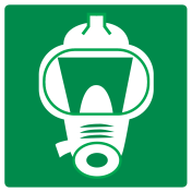 Bord met pictogram vluchtmasker